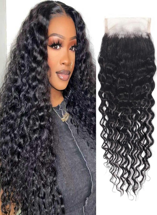 HighEr 4x4 HD Lace Closure Human Hair Deep Wave Closure Free Part 12 Inch 100% Unprocessed Brazilian Virgin Human Hair Extensions Pre Plucked 150% Density Natural Black - Image 1